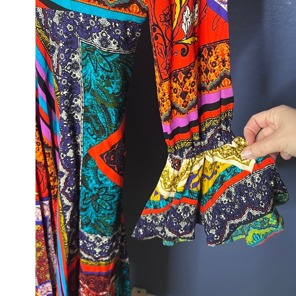 Free People Over The Rainbow Button Hi Low Midi Dress Kimono Handkerchief Small - Picture 6 of 8